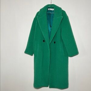 ZARA Emerald Green Teddy Double-Breasted Coat